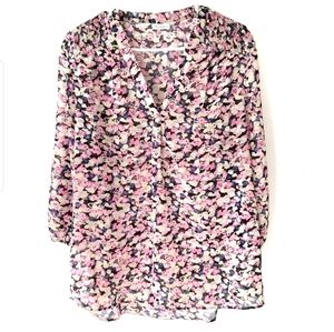 Antilia Femme High Low Sheer Pink Floral Blouse